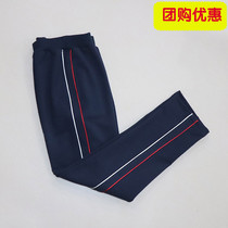 Gansu Lanzhou autumn and winter primary and secondary school students dark blue cotton school clothes pants red and white fine bars comfortable school pants sports pants