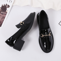 Genuine leather Inn Wind small leather shoes womens shoes 2022 Spring new 100 hitch heel Black work Single shoe Lefoe shoes