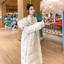 Down jacket womens long model 2021 New Pop white duck down fashion foreign style design sense niche super long knee