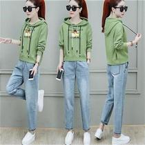 Early spring fashion denim suit 20q20 new spring womens foreign style Age Small man pants show taller