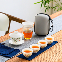 Dehua white porcelain cover bowl Travel tea set Family small set Household simple with bowl holder tea leak portable quick cup