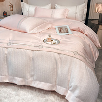 Light extravagant minimalist with about 100 long suede cotton four pieces of pure cotton all-cotton girl pink quilt with little fragrant wind bed.