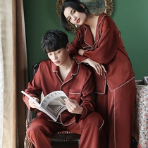 Meet lucky ~ light luxury silk slippery quality spring and autumn couples pajamas men and women Ice Silk Loose long sleeve suit
