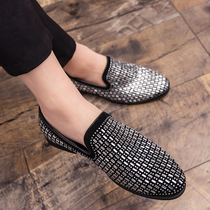 A pedal leather shoes mens trend nightclub British Korean version of inner height Bean Bean shoes rhinestone casual shoes hair stylist mens shoes