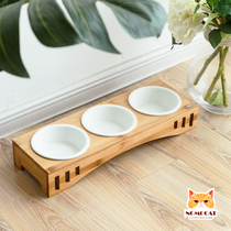 Cat Bowl double bowl Bamboo Solid Wood Shelf Kitty Supplies Rice Basin Ceramic Bowl Cat Food Basin Pet Dog Bowl Cat Food Basin