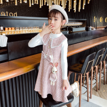  Girls  autumn dresses Western style 2021 new mid-sized childrens spring and autumn childrens bow plaid princess skirt