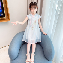 Girls qipao dress with dress for summer dress 2022 new summer foreign air China Wind Children short sleeve Handmade princess dress