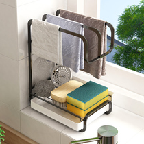 Kitchen rag rack wall-mounted towel storage detergent dishwashing cloth window sill drain hanging linen rack