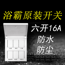 Bath overpower switch Six open 16A waterproof toilet flying engraving panel 6 open wind heating Home multifunction integrated ceiling