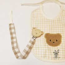Little good TP INS bear Plaid childrens toys anti-drop rope baby pacifier rope beech wood clip nipple chain
