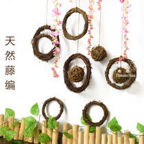 Natural rattan ornament kindergarten corridor home pastoral style retro theme with handmade creative hanging grass ring