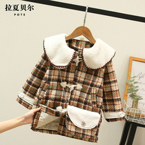 La Chapelle childrens clothing girls autumn winter coat 2021 new foreign style childrens winter clothing plaid cotton thick coat