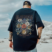 The heavy tide loose T-shirt fat man weight man add up to five-point sleeve cotton national tide large number of mens clothing summer