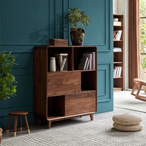 Nordic black Walnut bookcase Modern simple solid wood storage cabinet Side cabinet shelf custom environmental protection