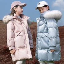 ABC childrens down jacket girl new foreign style long 2021 Korean version of the middle child White Duck down thick coat
