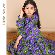 LittleNaive Kids Girls Dress Spring and Autumn New Big Kids Skirt Long Sleeves Vintage Kids Floral Skirt