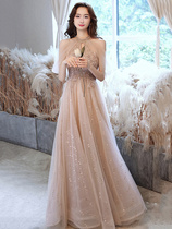 Sandro Veneta Light luxury evening dress Socialite birthday high-end banquet host mesh champagne dress