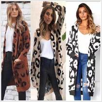 Leopard Print Knit Jacket Cardigan Sweater
