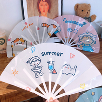 Creative cartoon cute girl heart folding fan children hand fan children portable students summer folding pp fan