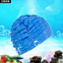 Swimming cap womens fashion PU pleated coating adult plus long hair waterproof ear protection does not strangle the head swimming cap