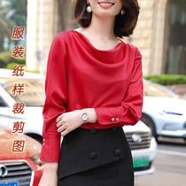 Spring and autumn New Cross neck collar silk chiffon shirt pattern womens long sleeve top model cutting drawing 9652