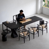 Wabi-sabi carbonized black solid wood tea table ash wood natural edge whole board large board table designer tea space table