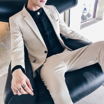 Fashion beige small suit male slim ruffian handsome suit youth Korean version of the trend student casual two-piece suit