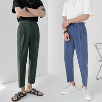 ins sissy pants straight drum male 90% spring and summer ice silk loose pituality rufflees casual pants light cooked fried street pendant pants