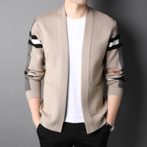 Green fruit collar knitted cardigan sweater men without buckle spring and autumn thin 2021 new autumn casual outside coat