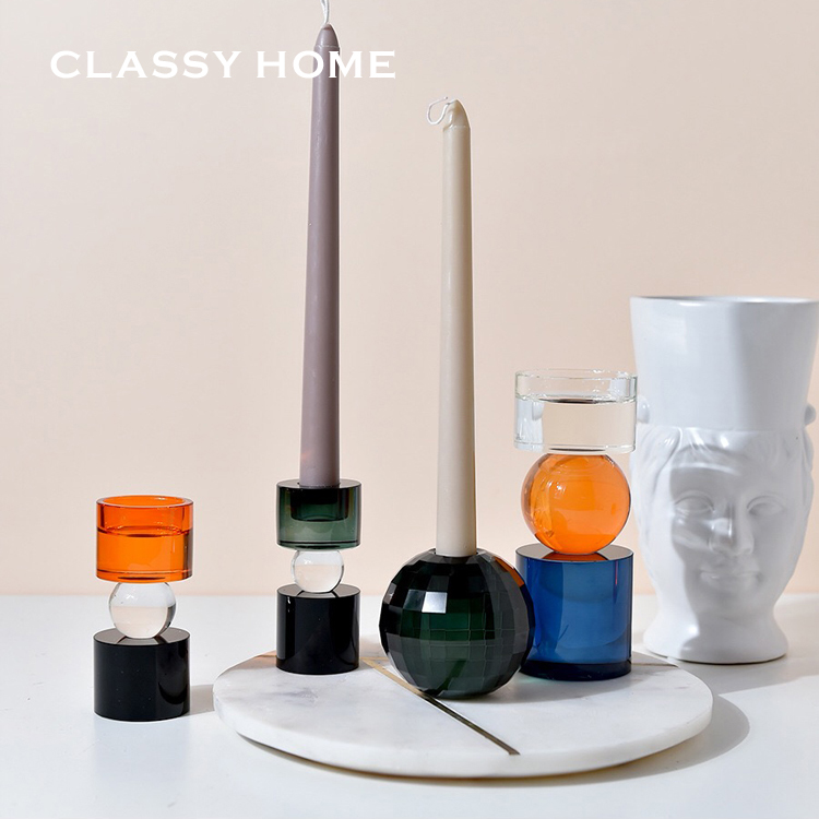 Color stitched crystal glass candlestick Nordic simple modern creative romantic light luxury model room soft furnishings