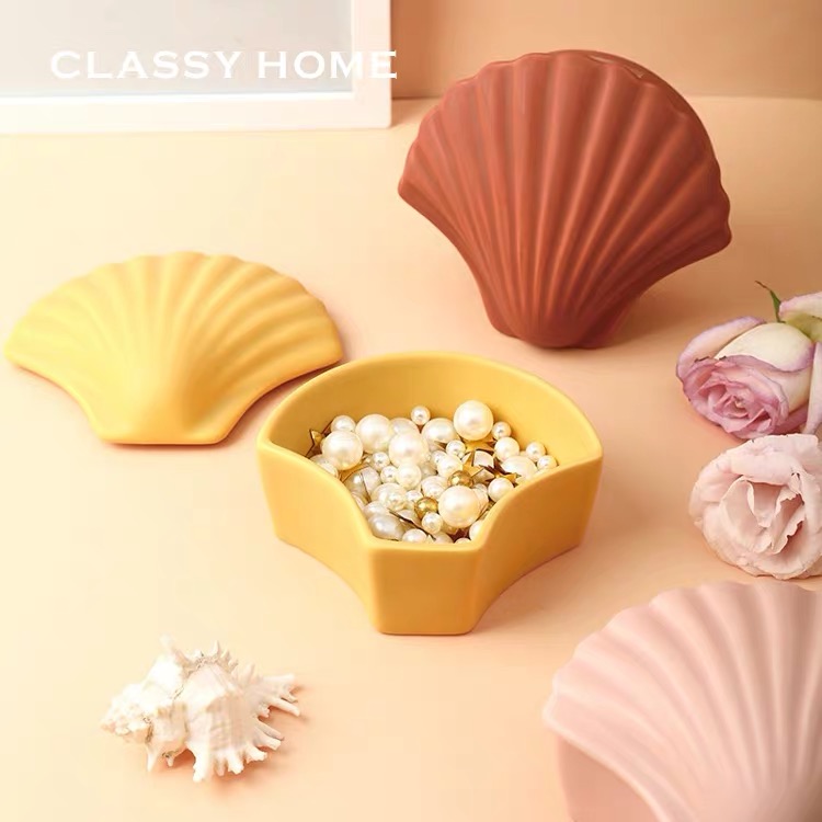 Morandi shell matte matte ceramic jewelry storage box jewelry box Lover birthday gift Nordic modern