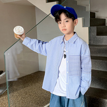 Boy Pure Cotton Shirt Spring Autumn Dress Striped handsome CUHK Scout clothes trendy children Spring blouses Fried Street Tide