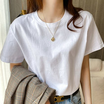 200g American heavy pound cotton round neck bottom T-shirt white short sleeve T-shirt loose solid color men and women half sleeve top summer