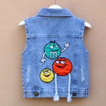 Child Denim Waistcoat Spring Autumn Boy Thin 2022 New Korean version Baby Jeans Cardio-vest outside wearing damp