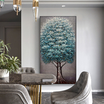Pure hand-painted oil painting dark green wealth tree decorative painting modern porch light luxury staircase aisle into the living room floor painting