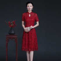 Improved cheongsam womens summer 2021 new middle-aged happy mother-in-law wedding dress noble dress red