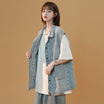 Large size womens denim vest thin summer personality fashion 2021 new net red cashew flower vest vest jacket