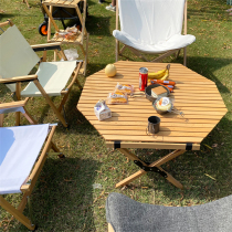 Solid Wood Egg roll table outdoor camping folding table and chair portable picnic table octagonal picnic equipment table