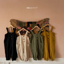 Childrens Korean Strap 2021 Autumn New Girls cute overalls boy twill pants boys twill casual pants tide