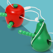 Infant early education benefit intelligence development brain hands-on toys boys and girls baby worms eat fruit threading game