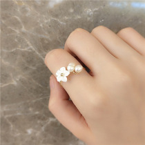 French vintage Baroque style natural pearl ring tail ring ins female plum index finger ring Shell flower ring