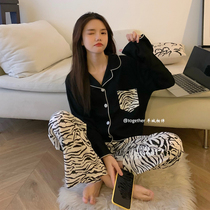 Niche design~Fashionable age-reducing suit pajamas womens spring and autumn pure cotton long-sleeved BAO WEN large size can be worn outside suit
