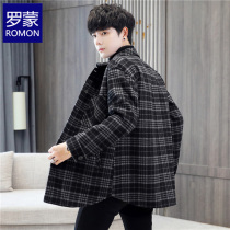 Romon 2021 autumn and winter Korean double-sided cashmere coat mens woolen medium long wool British trench coat