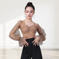 Dan Bo Luo new Latin dance clothes double dance clothes beautiful dance clothes U collar National Standard Dance small shirt Ballroom Dance Top