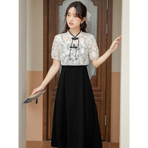 New Chinese style womens national style Zen suit summer 2023 new suspender dress with smock two-piece set