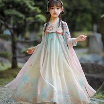 Girl Hanfu Spring Autumn Ancient Dress Children Long Sleeve Printed One-piece Dress CUHK Girl Princess Dresses Chinese Wind Flutter Skirt