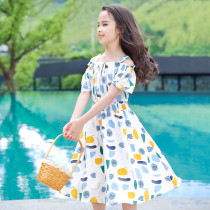 Girls off-the-shoulder dress 2021 new summer dress childrens skirt little girl western style big child super fairy princess dress