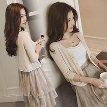 Summer 70% Sleeves Ice Silk Knit Small Shawl Korean Version Spring Autumn 100 Lap Thin Coat Woman Sunscreen Outside of the shirt for a short
