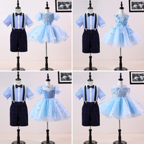 Childrens chorus performance costume primary and secondary school students girls performance costume fluffy skirt boys short sleeves strappy pants set