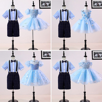 Childrens chorus performance costume primary and secondary school students girls performance costume fluffy skirt boys short sleeves strappy pants set